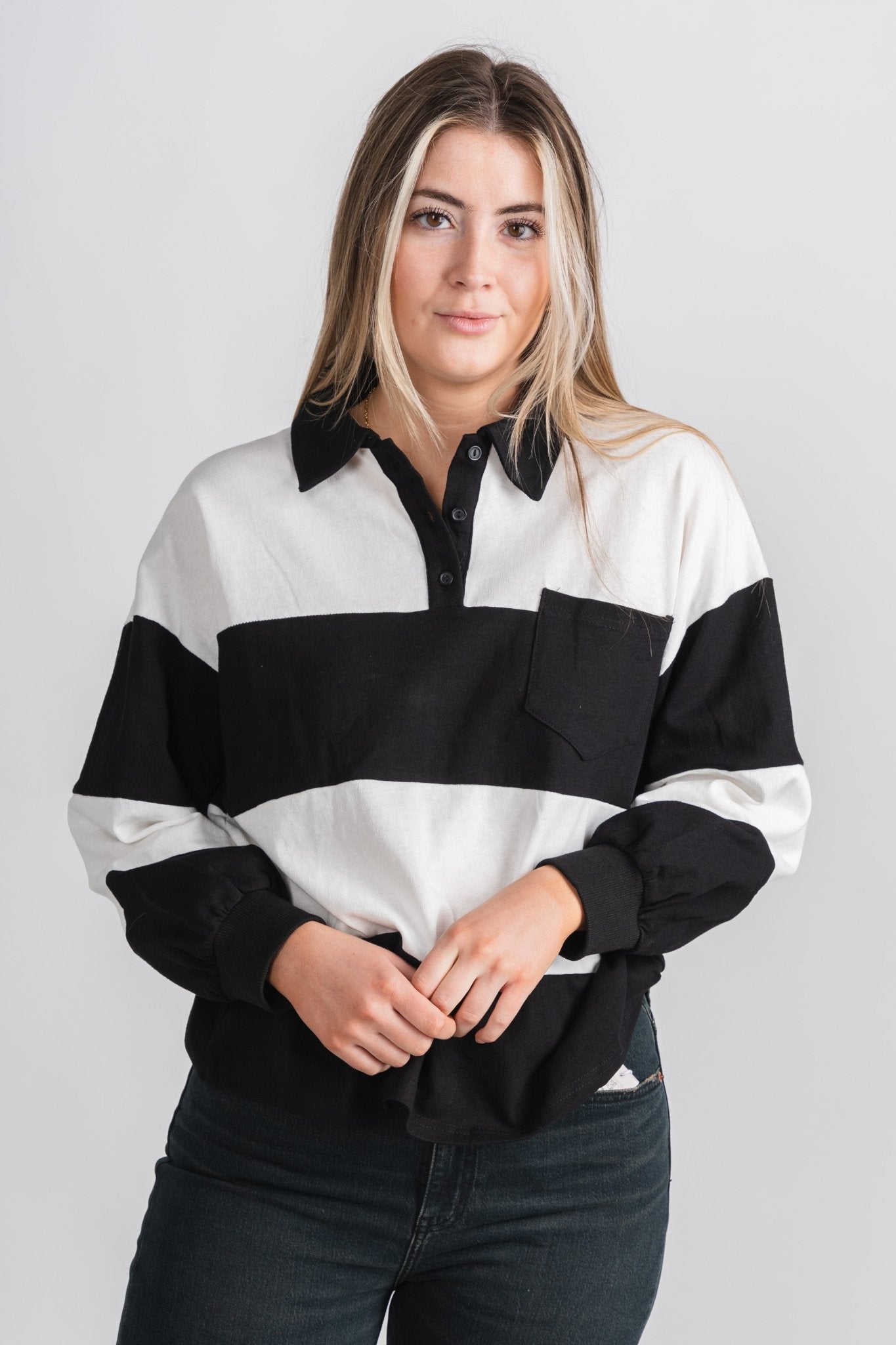 Ellanna striped polo top black/white