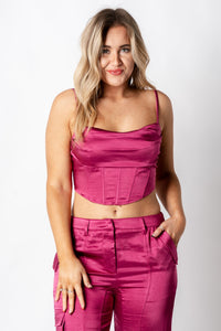 Satin corset top plum - Trendy Holiday Apparel at Lush Fashion Lounge Boutique in Oklahoma City