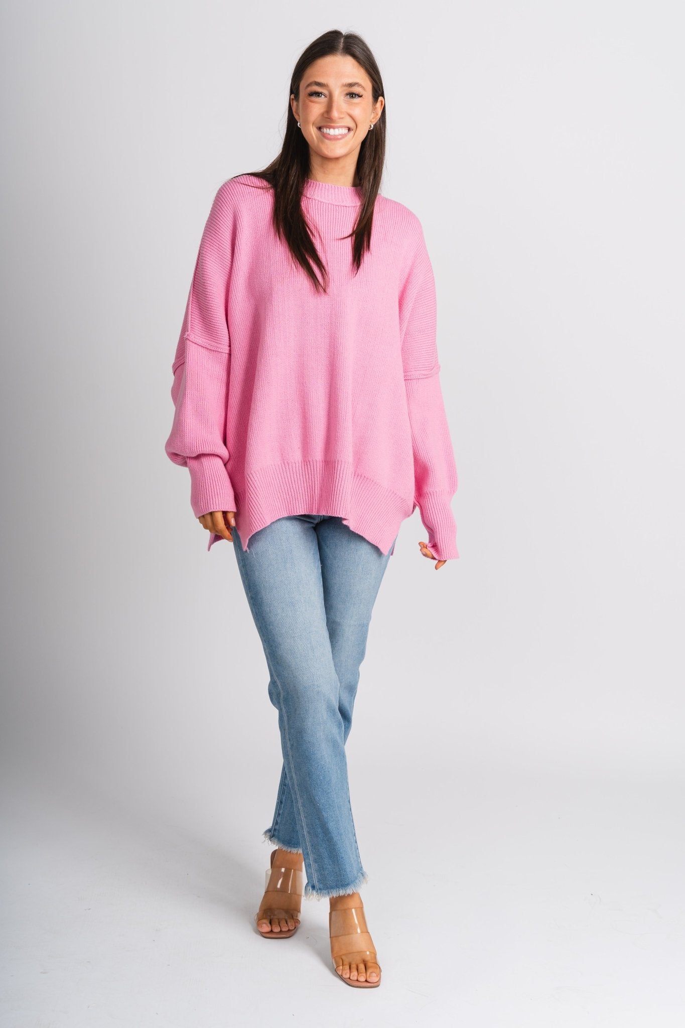 Oversized mock neck sweater pink - Cute Sweaters - Trendy Easter Clothing Line at Lush Fashion Lounge Boutique in Oklahoma