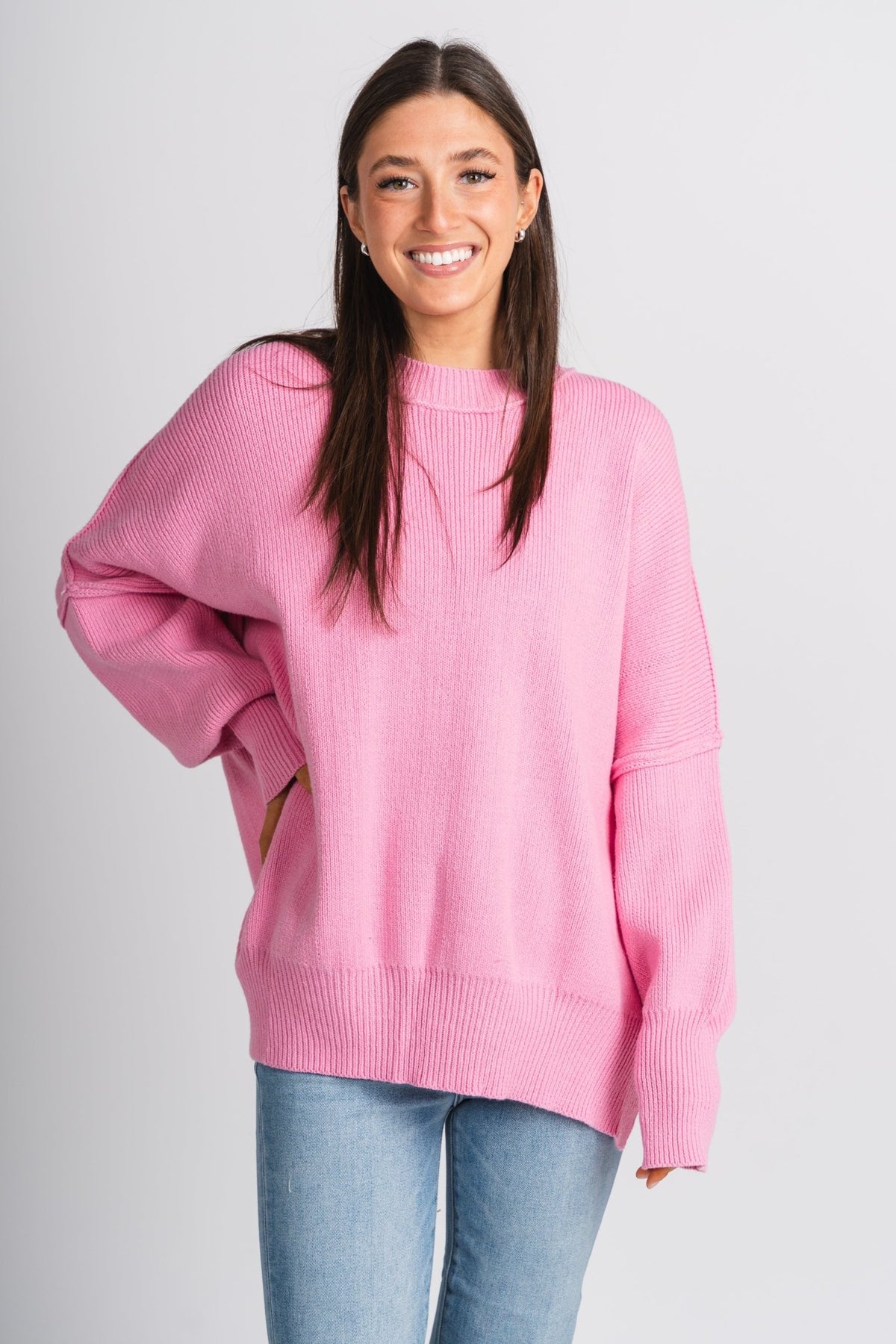 Oversized mock neck sweater pink - Stylish Sweaters - Cute Easter Outfits at Lush Fashion Lounge Boutique in Oklahoma