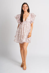 Floral baby doll dress pink floral - Affordable dress - Boutique Dresses at Lush Fashion Lounge Boutique in Oklahoma City
