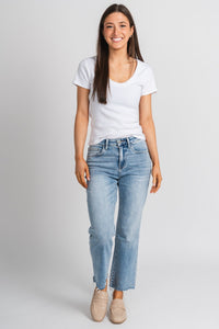 Flying Monkey cropped straight jeans ergonomical | Lush Fashion Lounge: boutique women's jeans, fashion jeans for women, affordable fashion jeans, cute boutique jeans