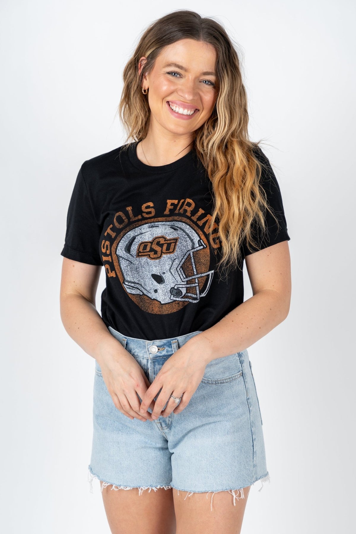 OSU OSU helmet circle unisex t-shirt black T-shirts | Lush Fashion Lounge Trendy Oklahoma State Cowboys Apparel & Cute Gameday T-Shirts