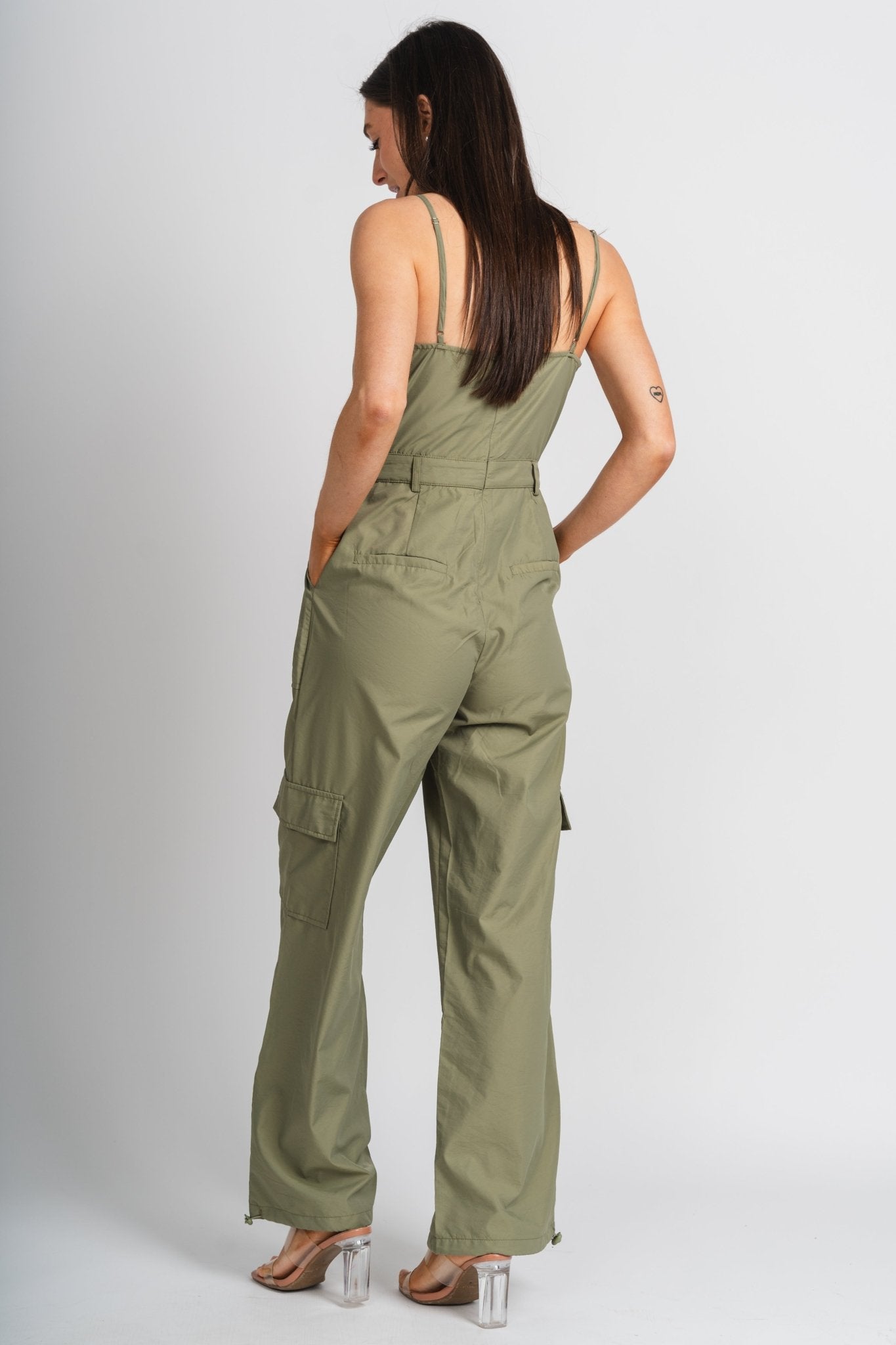 Cargo jumpsuit light olive - Affordable jumpsuit - Boutique Rompers & Pantsuits at Lush Fashion Lounge Boutique in Oklahoma City