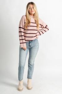 Veronis oversized striped sweater blush – Unique Sweaters | Lounging Sweaters and Womens Fashion Sweaters at Lush Fashion Lounge Boutique in Oklahoma City