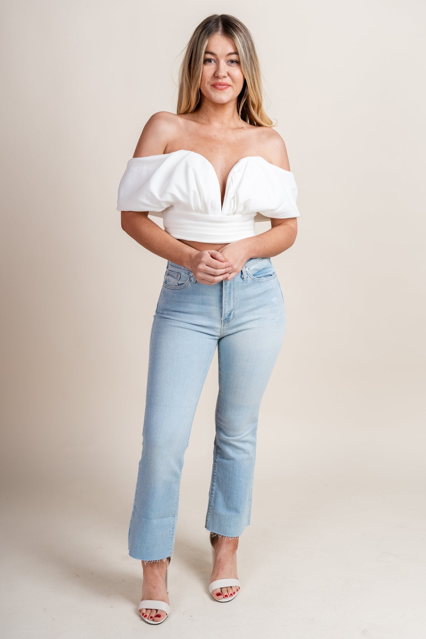 Off shoulder top cream - Cute Top - Trendy Bride and Bridesmaid Fashion at Lush Fashion Lounge Boutique in Oklahoma