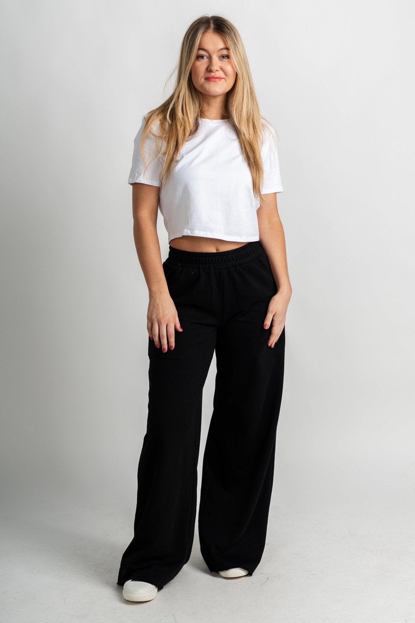 Vanessa wide leg lounge pant black - Adorable Pants - Stylish Comfortable Outfits at Lush Fashion Lounge Boutique in OKC