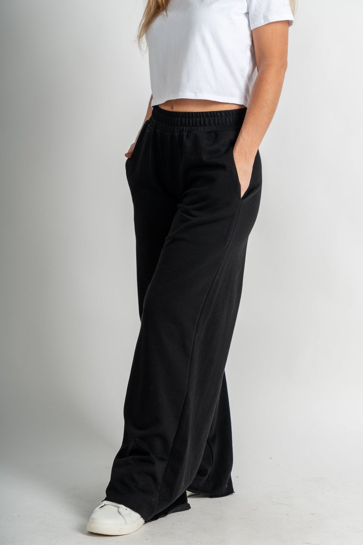 Vanessa wide leg lounge pant black - Trendy Pants - Cute Loungewear Collection at Lush Fashion Lounge Boutique in Oklahoma City