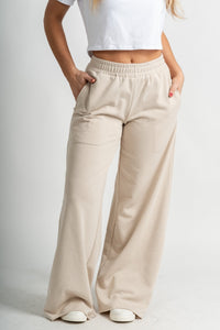 Vanessa wide leg lounge pant beige - Trendy Pants - Cute Loungewear Collection at Lush Fashion Lounge Boutique in Oklahoma City