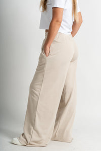 Vanessa wide leg lounge pant beige - Cute Pants - Fun Cozy Basics at Lush Fashion Lounge Boutique in Oklahoma City