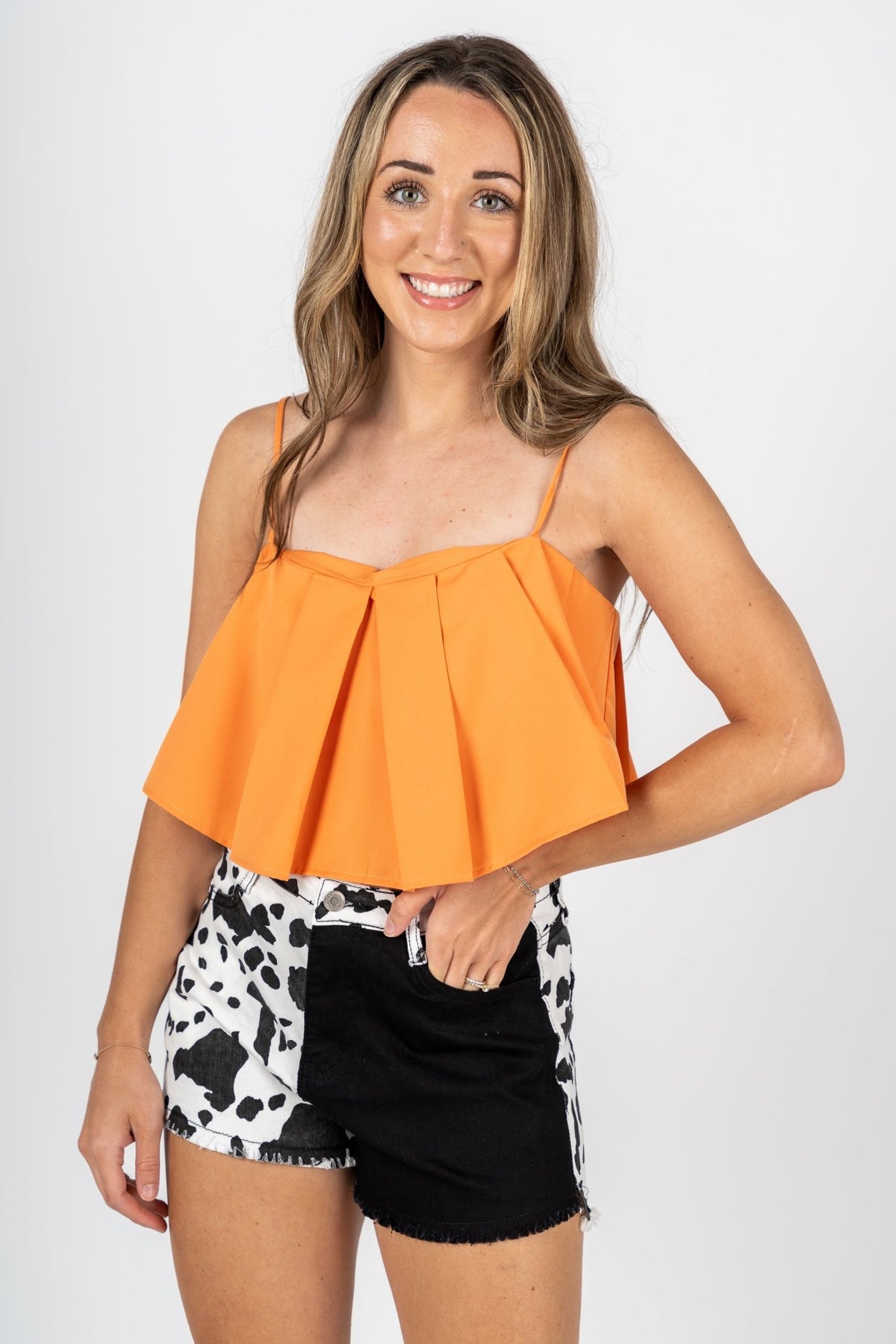 Pleated crop tank top orange - Cute tank top - Trendy Tank Tops at Lush Fashion Lounge Boutique in Oklahoma City