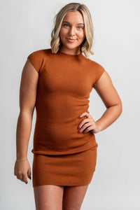 Sleeveless knit bodycon dress rust - Affordable Dresses - Boutique Dresses at Lush Fashion Lounge Boutique in Oklahoma City
