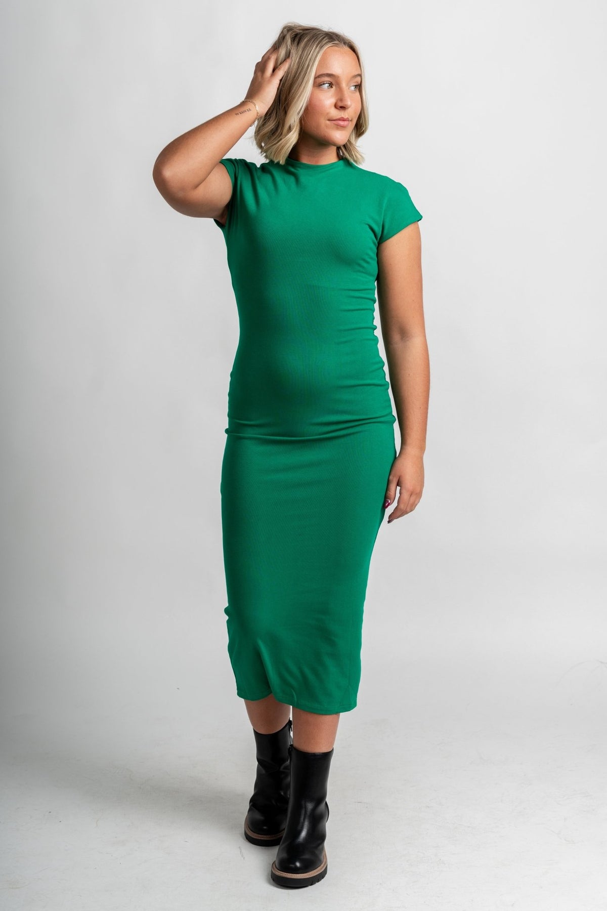 Ribbed midi dress green - Cute Dress - Trendy Dresses at Lush Fashion Lounge Boutique in Oklahoma City