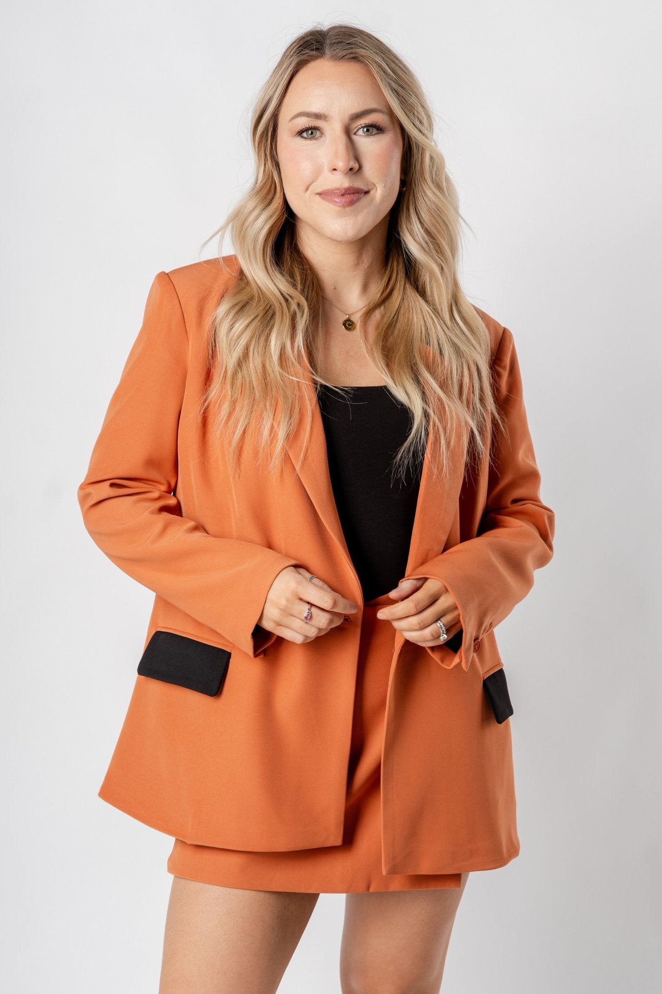 Color block blazer rust/black – Affordable Blazers | Cute Black Jackets at Lush Fashion Lounge Boutique in Oklahoma City