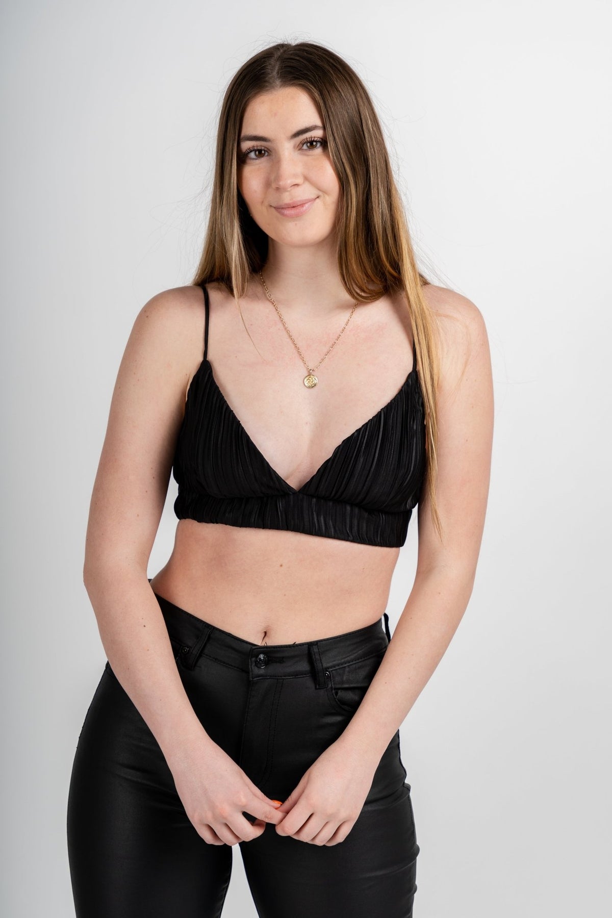 Pleated bralette top black - Cute Top - Trendy Bras and Bralettes at Lush Fashion Lounge Boutique in Oklahoma City