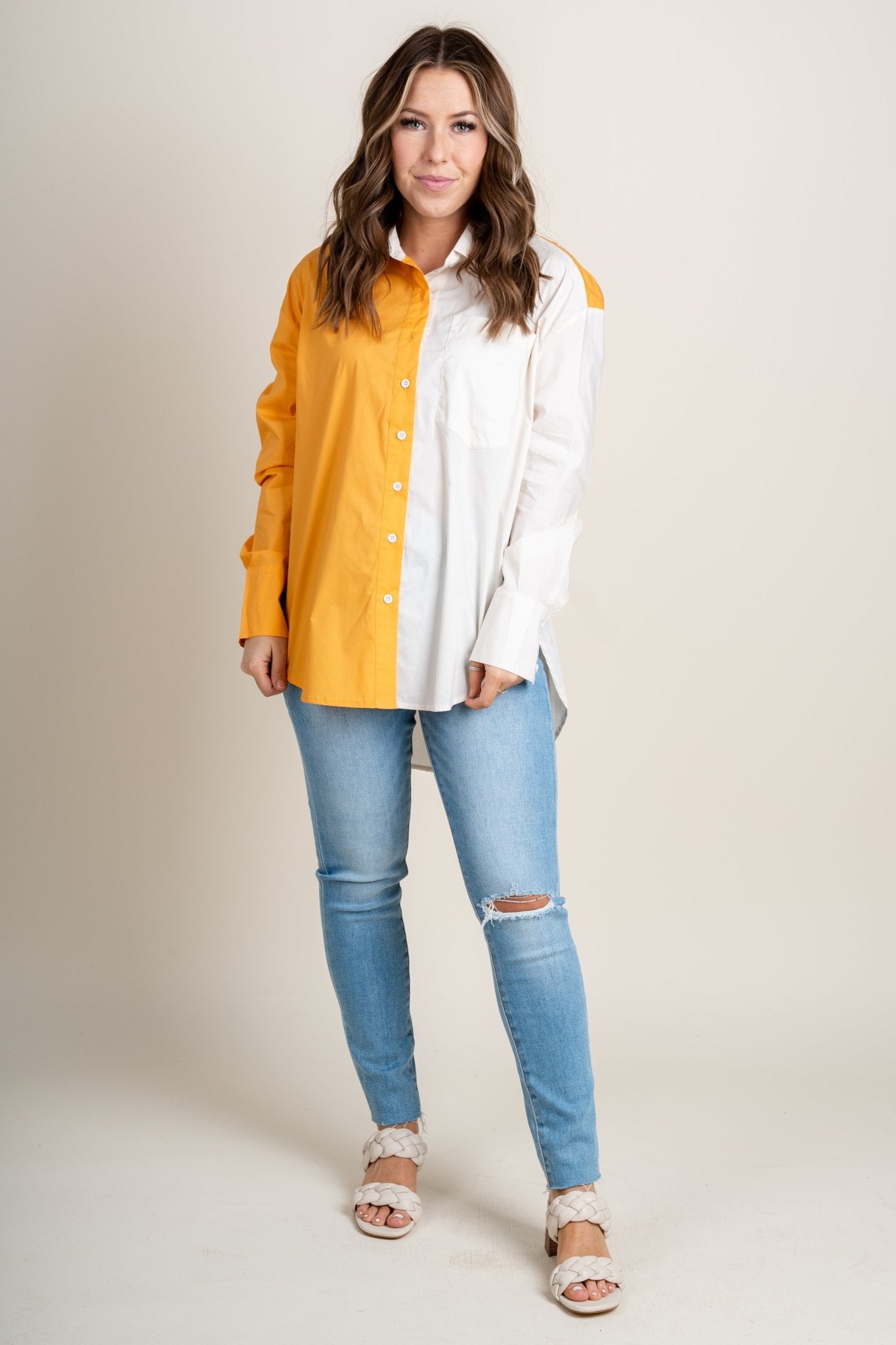 Two tone button up top orange