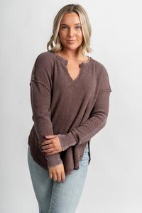 Z Supply thermal long sleeve top dark truffle - Z Supply top - Z Supply Apparel at Lush Fashion Lounge Trendy Boutique Oklahoma City