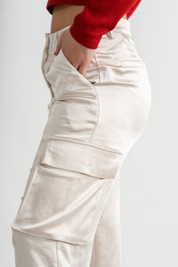 Myra satin cargo pants pearl - Cute Valentine's Day Outfits at Lush Fashion Lounge Boutique in Oklahoma City