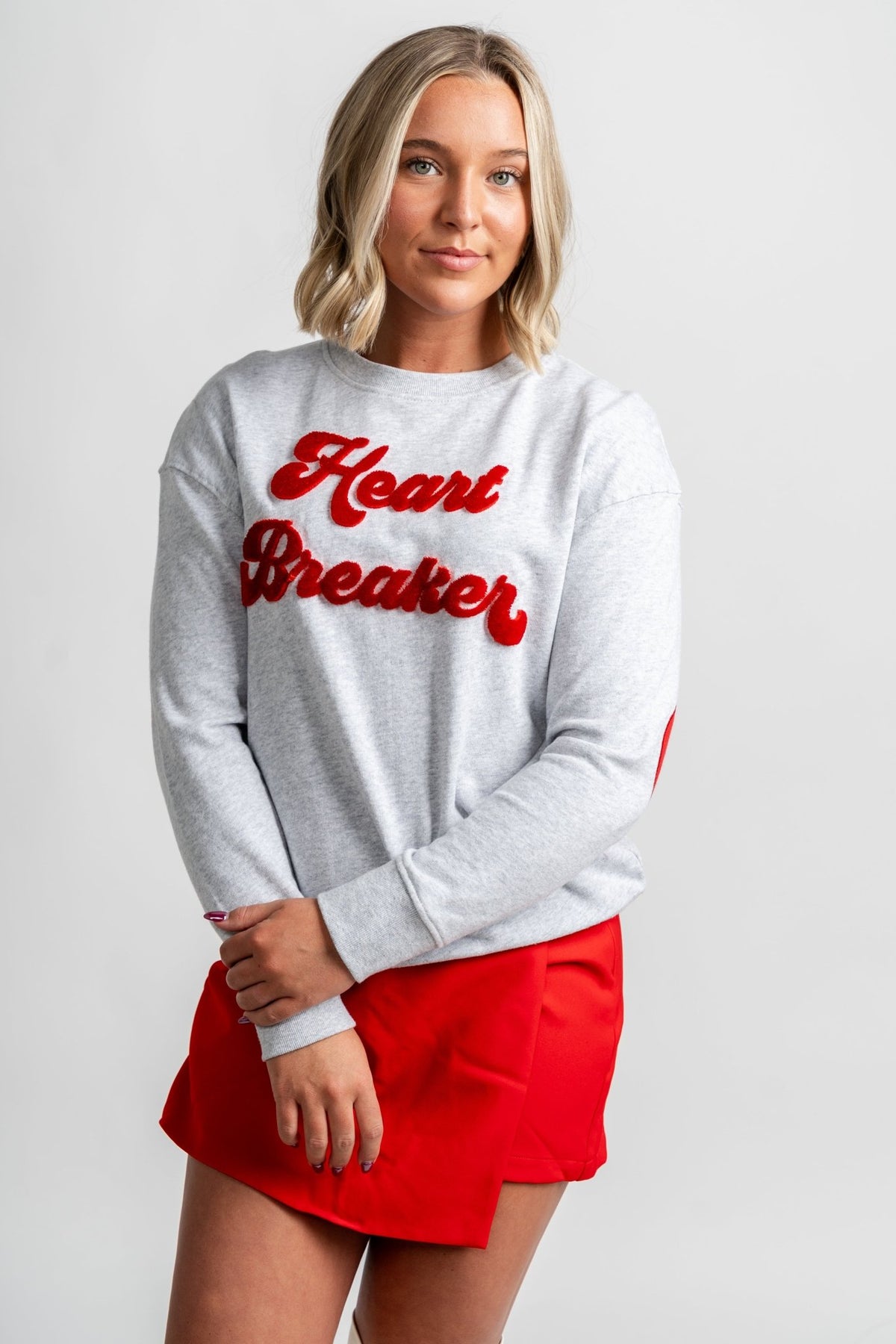 Heart breaker sweatshirt grey - Trendy T-Shirts for Valentine's Day at Lush Fashion Lounge Boutique in Oklahoma City
