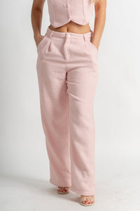 Tweed shimmer wide leg pants soft pink - Unique Valentine's Day T-Shirt Designs at Lush Fashion Lounge Boutique in Oklahoma City