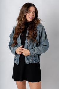 Elastic detail denim jacket dirty wash – Affordable Blazers | Cute Black Jackets at Lush Fashion Lounge Boutique in Oklahoma City