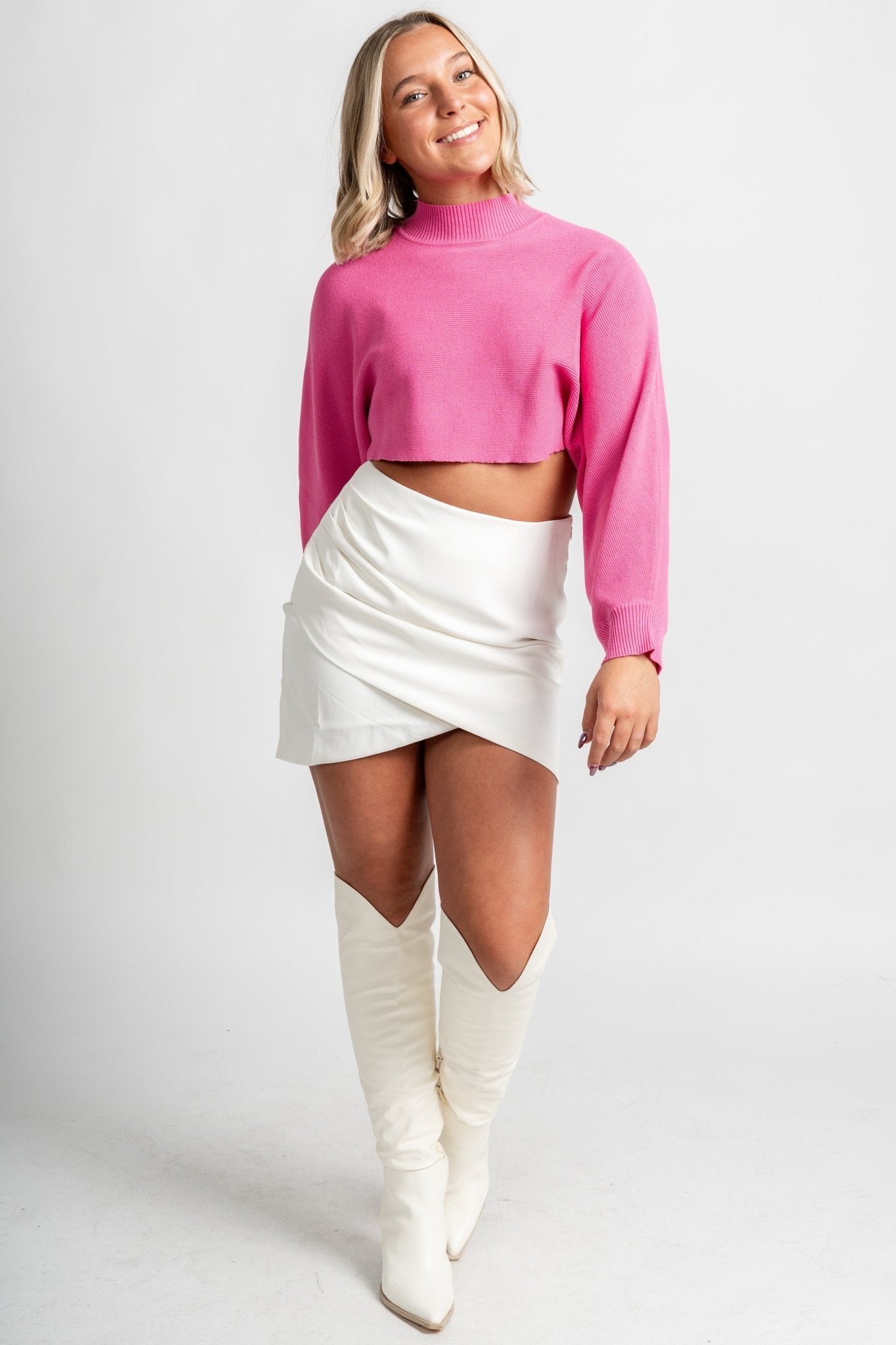 Cropped long sleeve sweater dark pink - Trendy Valentine's T-Shirts at Lush Fashion Lounge Boutique in Oklahoma City