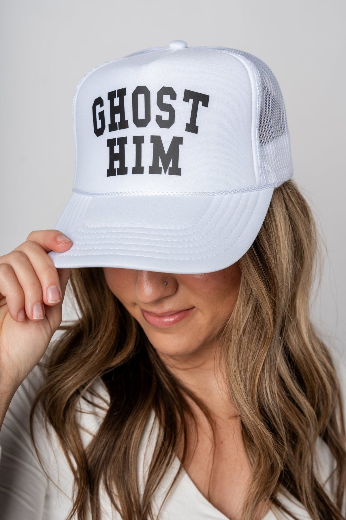 Ghost him trucker hat white - Trendy Hats at Lush Fashion Lounge Boutique in Oklahoma City