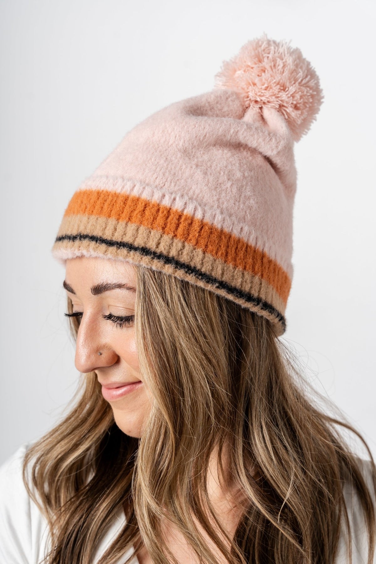 Emerson stripe beanie pink - Trendy Gifts at Lush Fashion Lounge Boutique in Oklahoma City