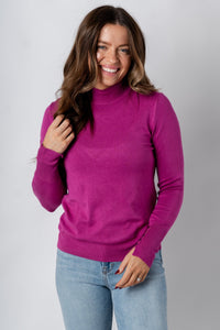 Mock neck long sleeve sweater magenta – Stylish Sweaters | Boutique Sweaters at Lush Fashion Lounge Boutique in Oklahoma City