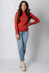 Mock neck long sleeve sweater rust – Unique Sweaters | Lounging Sweaters and Womens Fashion Sweaters at Lush Fashion Lounge Boutique in Oklahoma City