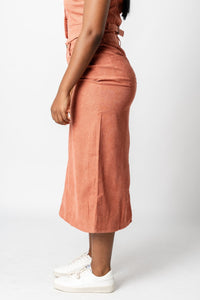 Corduroy maxi skirt rust | Lush Fashion Lounge: boutique fashion skirts, affordable boutique skirts, cute affordable skirts