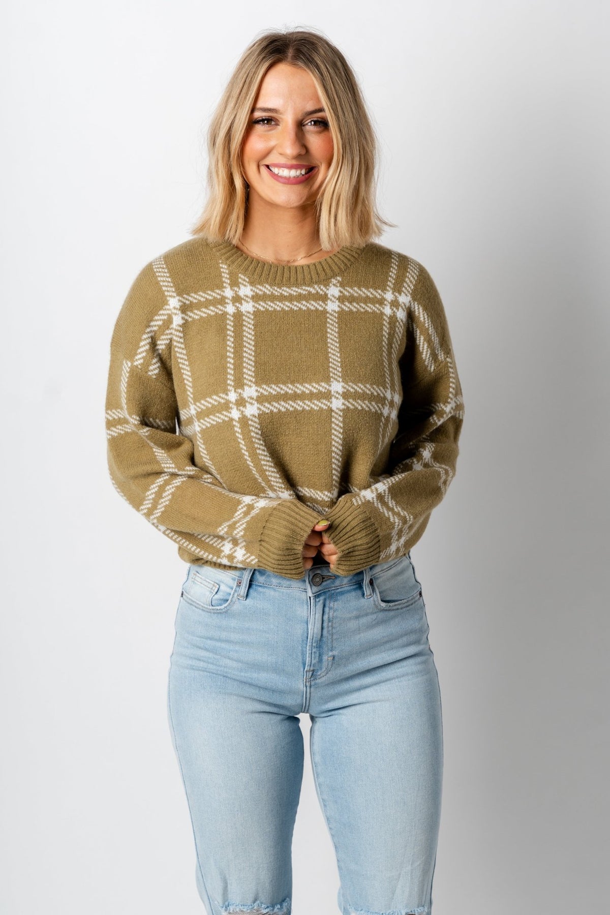 Z Supply Jolene plaid sweater ivy - Z Supply Sweaters - Z Supply Tops, Dresses, Tanks, Tees, Cardigans, Joggers and Loungewear at Lush Fashion Lounge