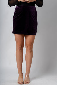 Velvet mini skirt plum purple | Lush Fashion Lounge: boutique fashion skirts, affordable boutique skirts, cute affordable skirts
