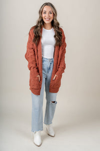 Chenille knit cardigan rust - Affordable Cardigan - Boutique Cardigans & Trendy Kimonos at Lush Fashion Lounge Boutique in Oklahoma City