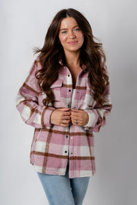 Plaid flannel shacket mauve – Affordable Blazers | Cute Black Jackets at Lush Fashion Lounge Boutique in Oklahoma City