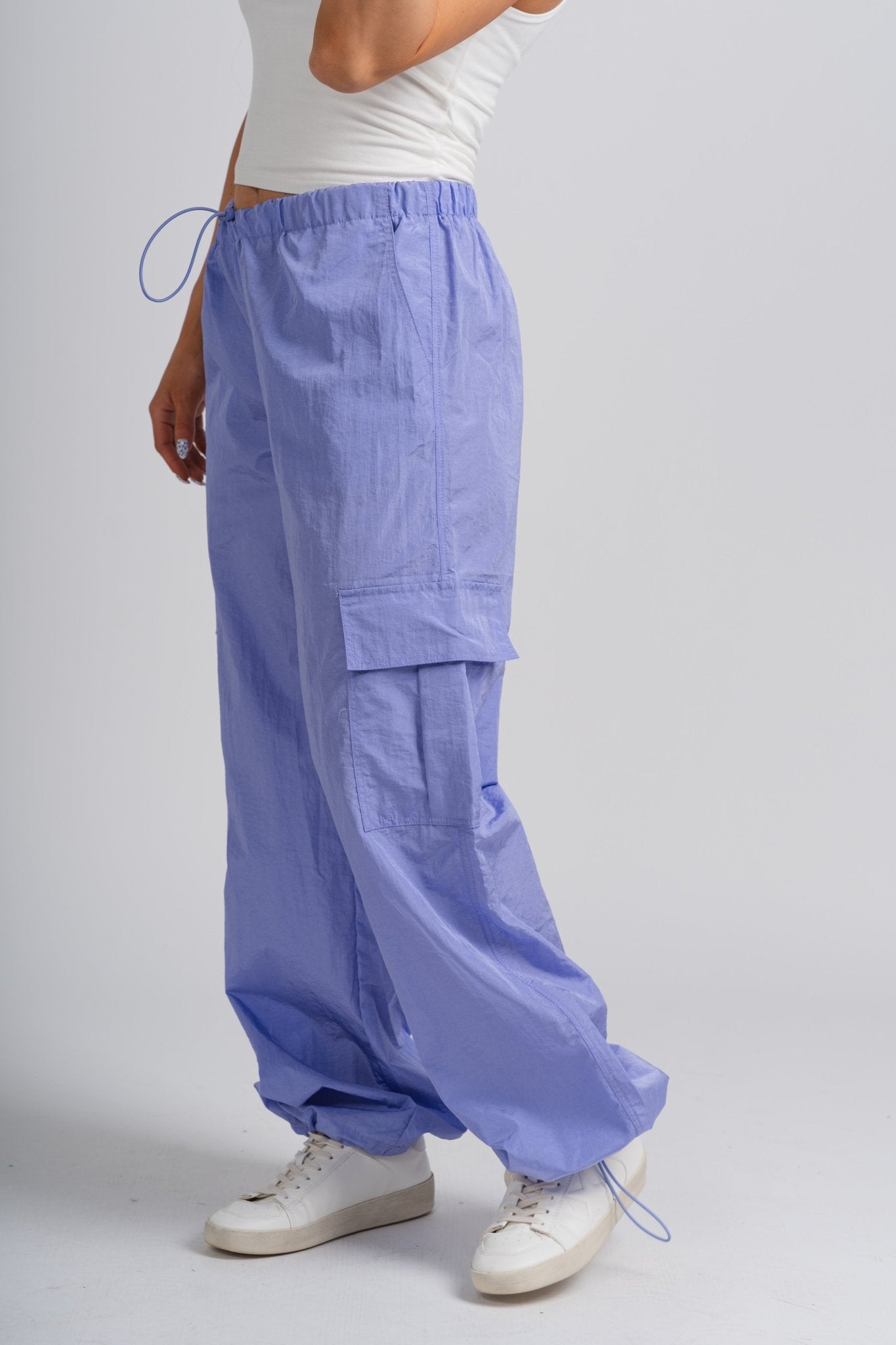 Nylon parachute pants pastel indigo - Affordable Pants - Unique Easter Style at Lush Fashion Lounge Boutique in Oklahoma