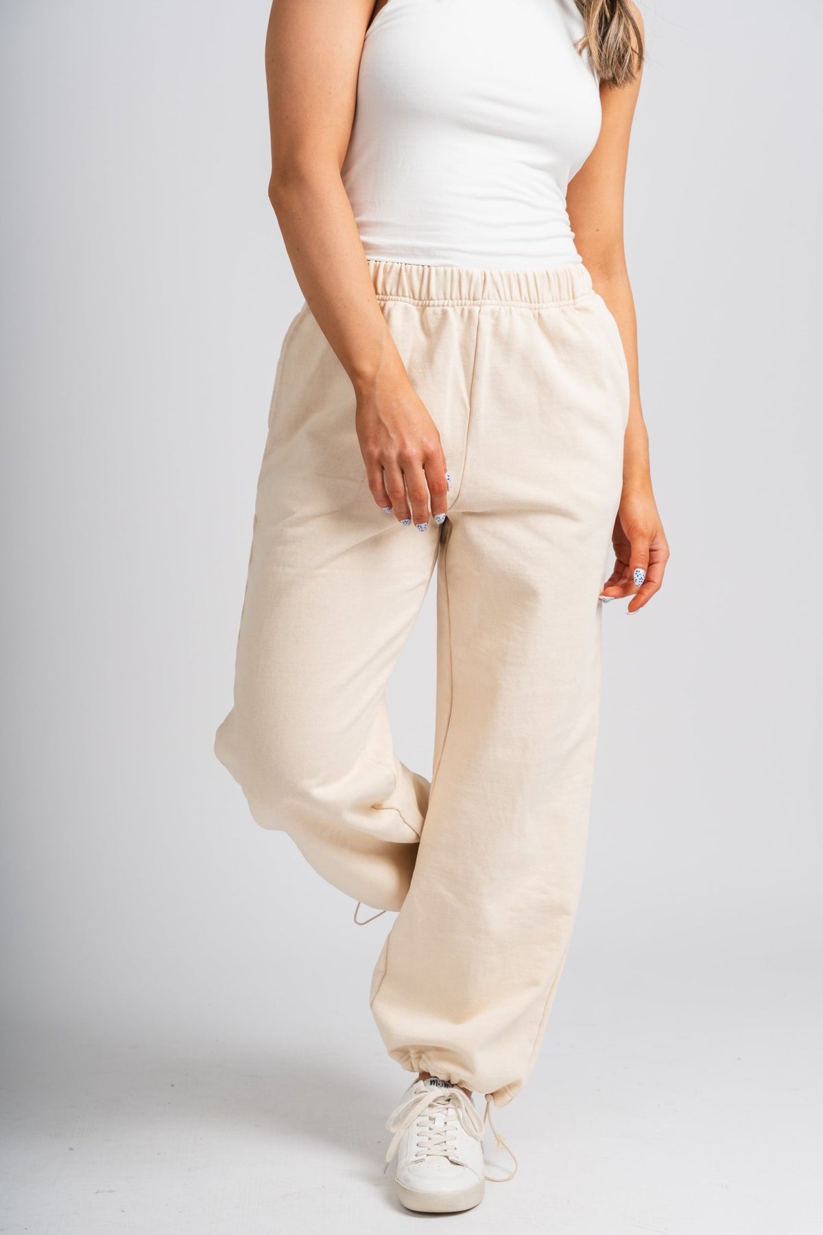 Wide leg sweat pants cream | Lush Fashion Lounge: women's boutique pants, boutique women's pants, affordable boutique pants, women's fashion pants