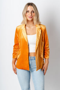 Velvet button blazer golden mustard – Affordable Blazers | Cute Black Jackets at Lush Fashion Lounge Boutique in Oklahoma City