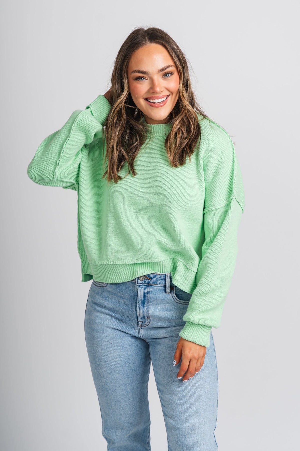 Leda chunky sweater mint - Stylish Sweaters - Cute Easter Outfits at Lush Fashion Lounge Boutique in Oklahoma