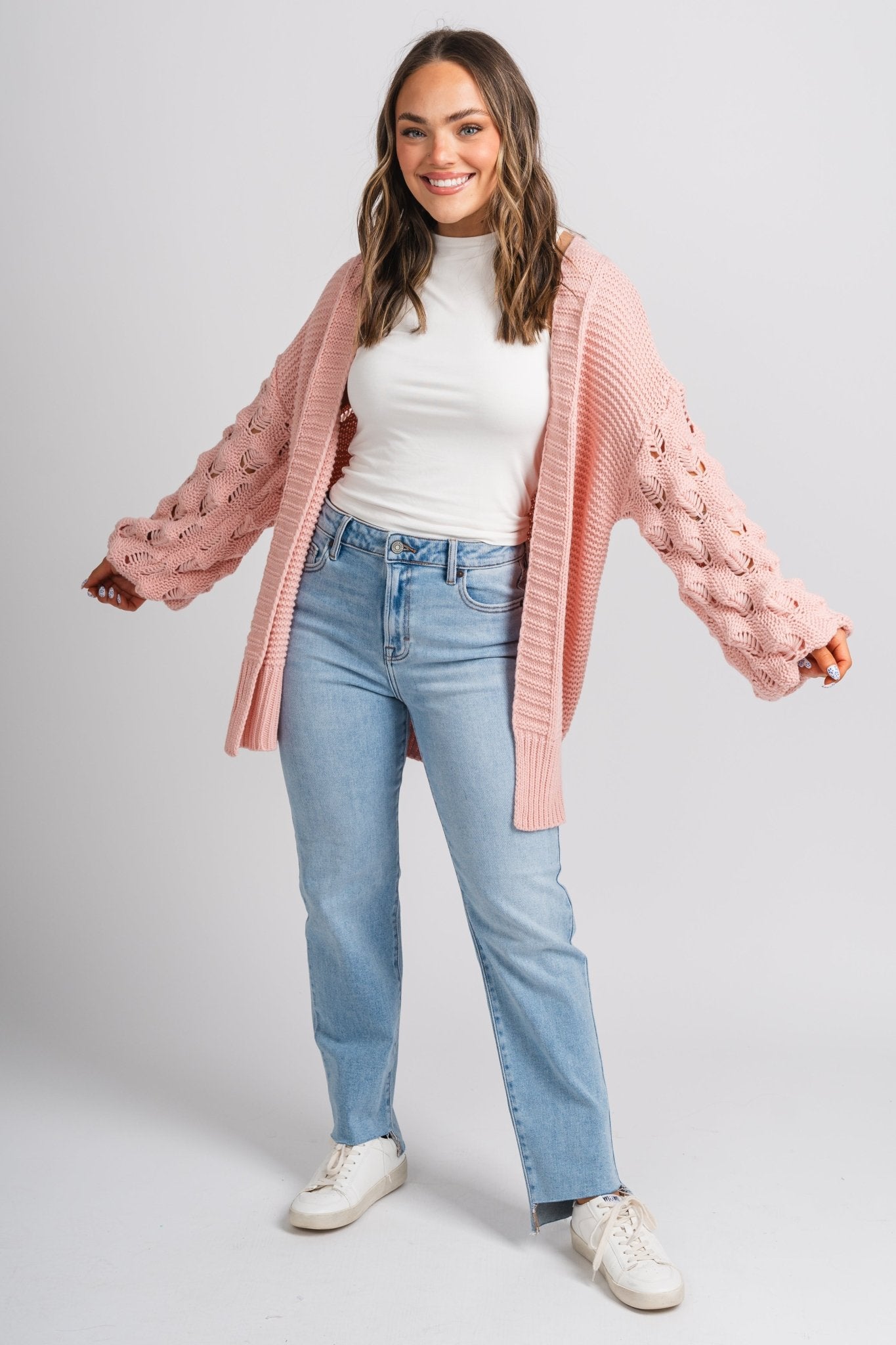 Bubble sleeve cardigan blush - Cute Cardigan - Trendy Easter Clothing Line at Lush Fashion Lounge Boutique in Oklahoma
