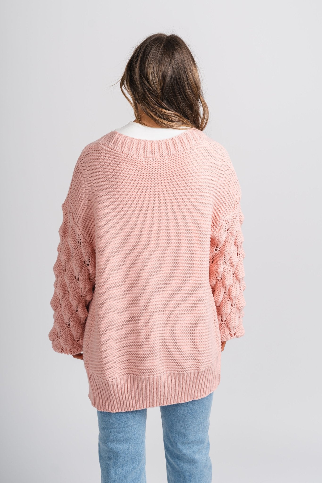 Bubble sleeve cardigan blush - Affordable Cardigan - Unique Easter Style at Lush Fashion Lounge Boutique in Oklahoma