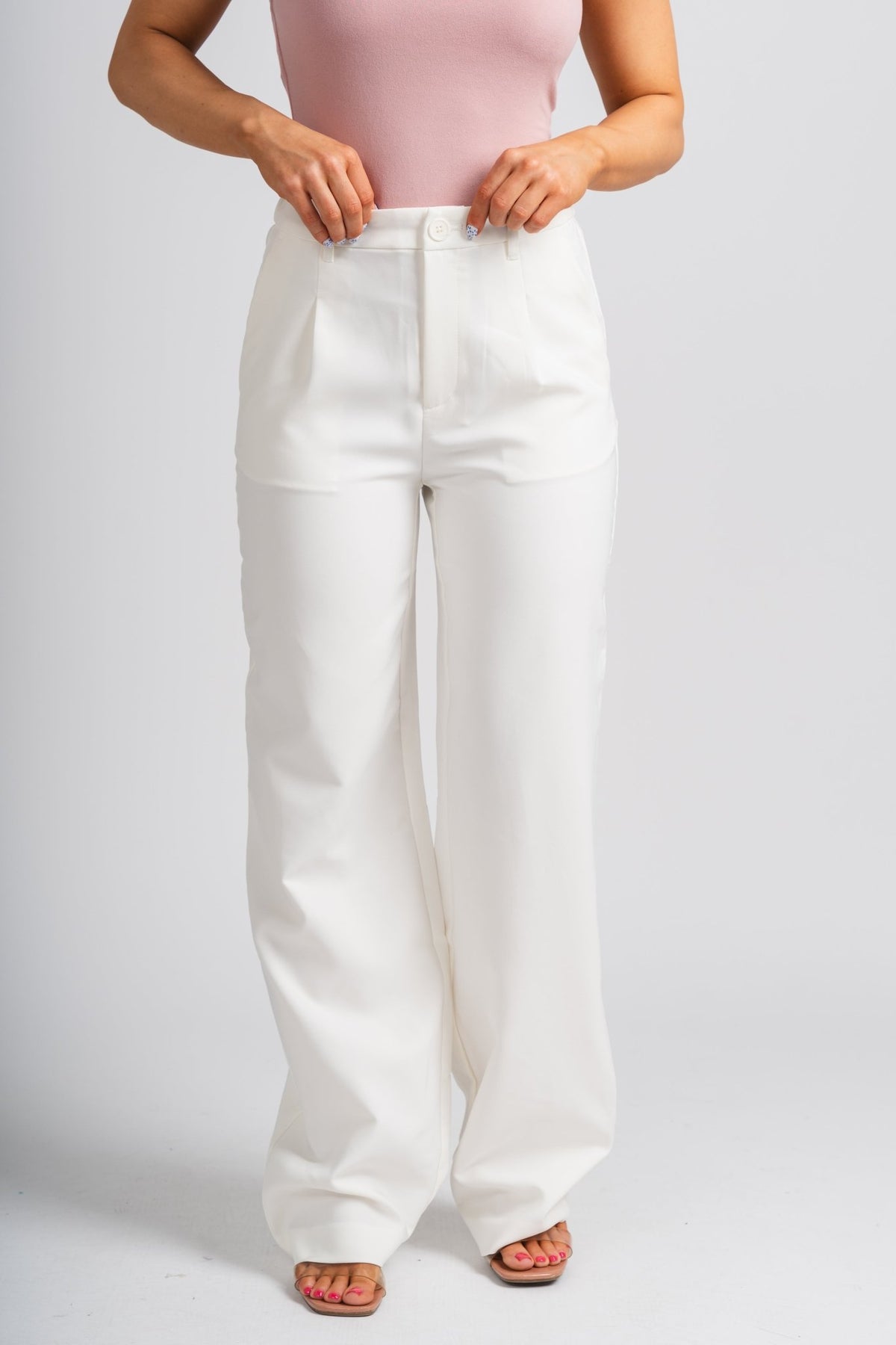 Pleated wide leg pants white - Stylish Pants - Cute Easter Outfits at Lush Fashion Lounge Boutique in Oklahoma