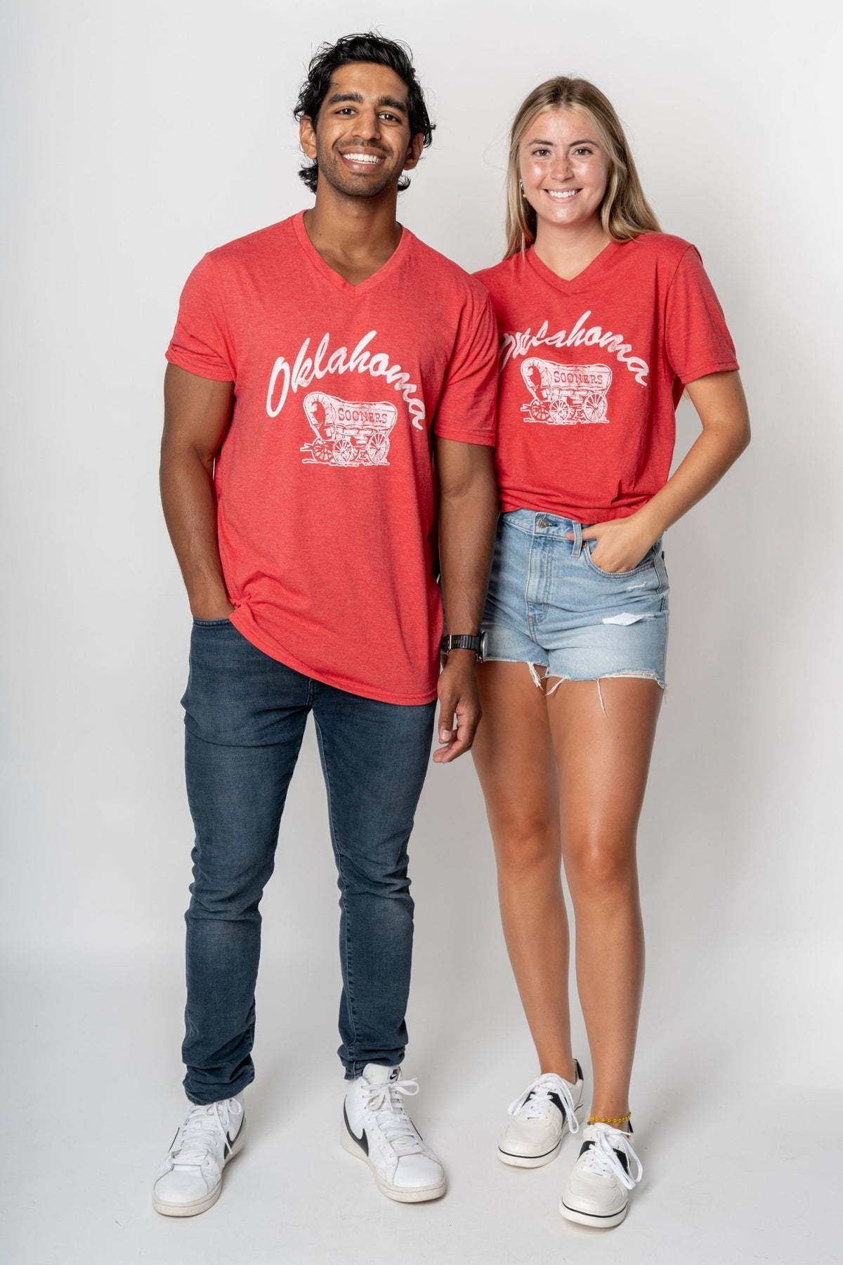 OU OU script schooner unisex v-neck t-shirt red t-shirt | Lush Fashion Lounge Trendy Oklahoma University Sooners Apparel & Cute Gameday T-Shirts