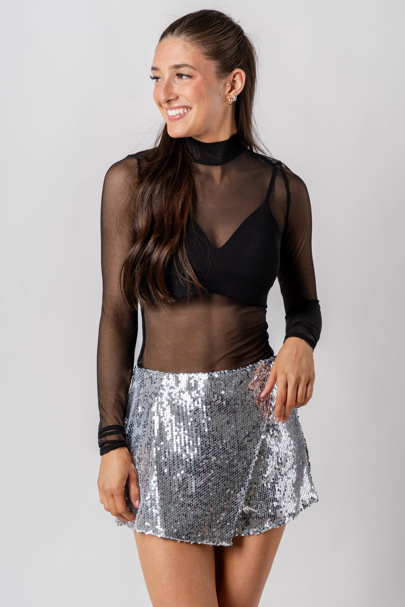 Sequin skort silver - Affordable New Year's Eve Party Outfits at Lush Fashion Lounge Boutique in Oklahoma City