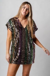 Sequin hyped in stripes dress black multi - Affordable dress - Boutique Dresses at Lush Fashion Lounge Boutique in Oklahoma City