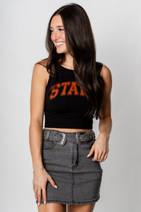 STATE varsity modal jersey crop tank top black - Affordable Tank Top - Boutique Tank Tops at Lush Fashion Lounge Boutique in Oklahoma City