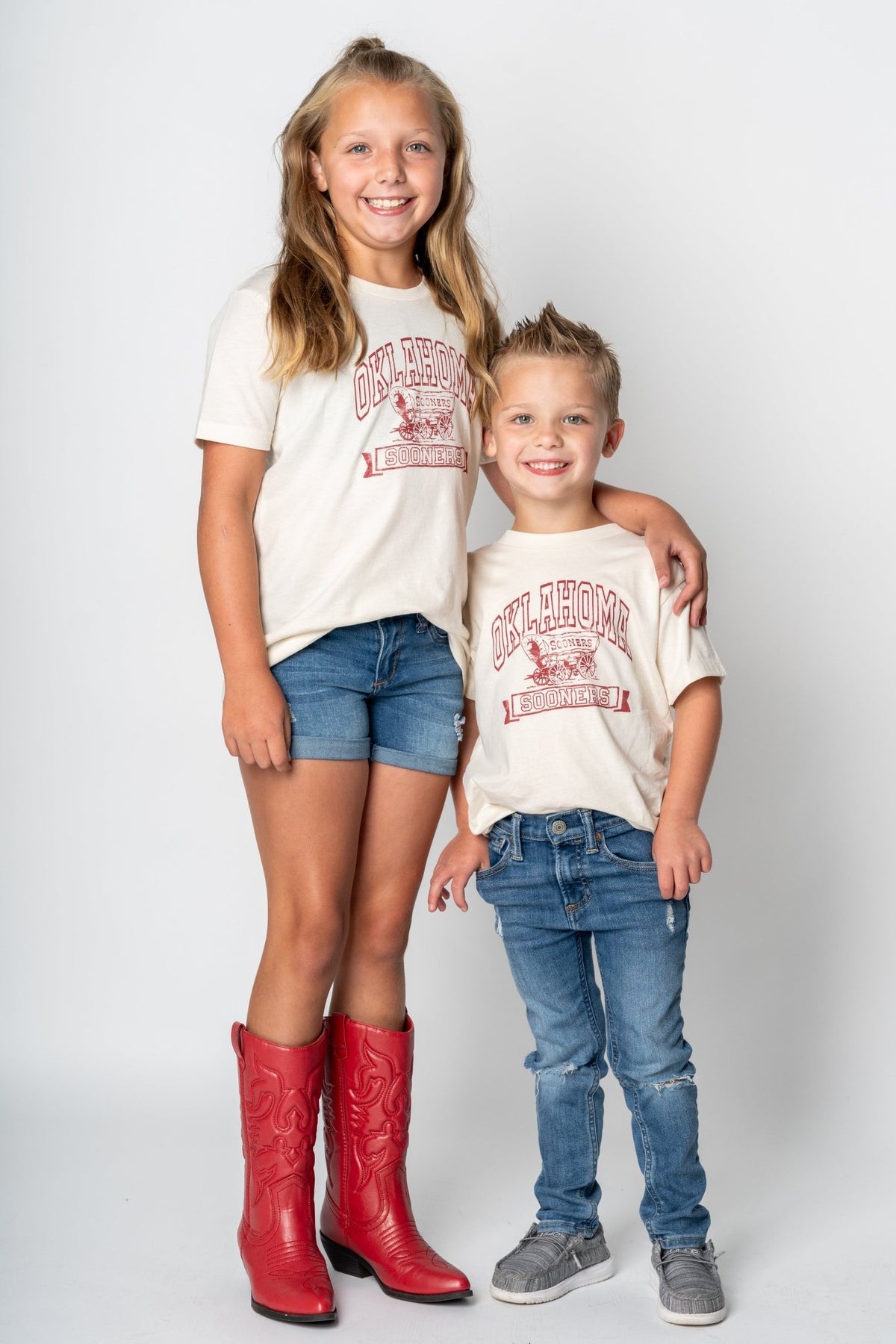 OU Kids OU arch schooner t-shirt natural T-shirts | Lush Fashion Lounge Trendy Oklahoma University Sooners Apparel & Cute Gameday T-Shirts