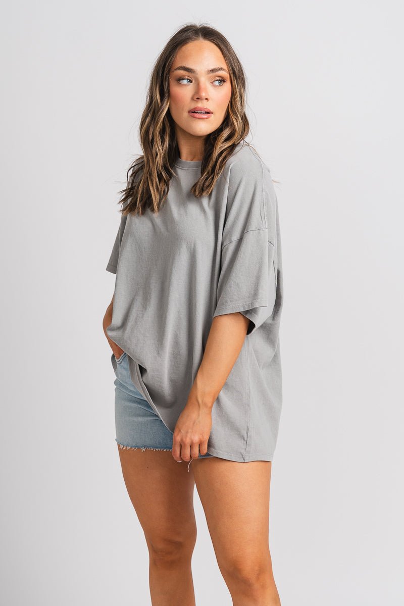 Oversized t-shirt grey - Cute T-shirts - Fun Cozy Basics at Lush Fashion Lounge Boutique in Oklahoma City