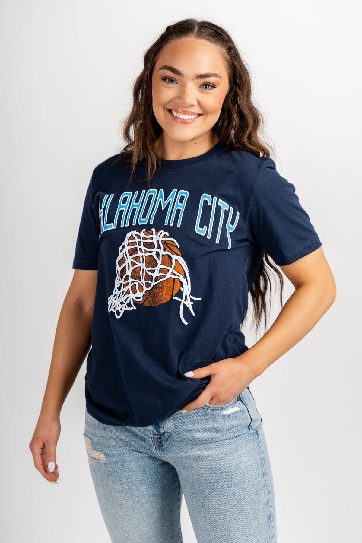 OKC fling unisex t-shirt navy - Cute T-shirts - Trendy Graphic T-Shirts at Lush Fashion Lounge Boutique in Oklahoma City