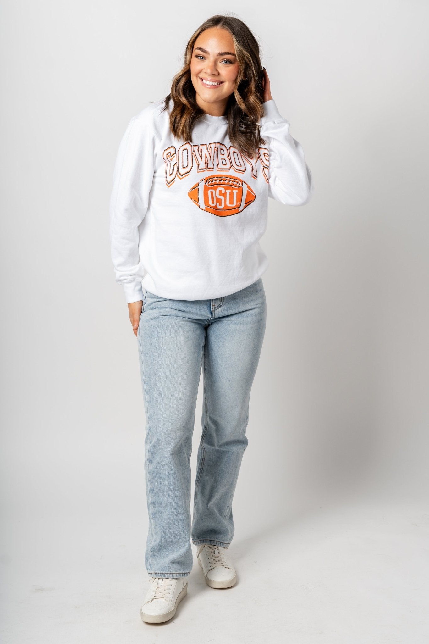 OSU OSU Wonka football comfort color sweatshirt white t-shirt | Lush Fashion Lounge Trendy Oklahoma State Cowboys Apparel & Cute Gameday T-Shirts